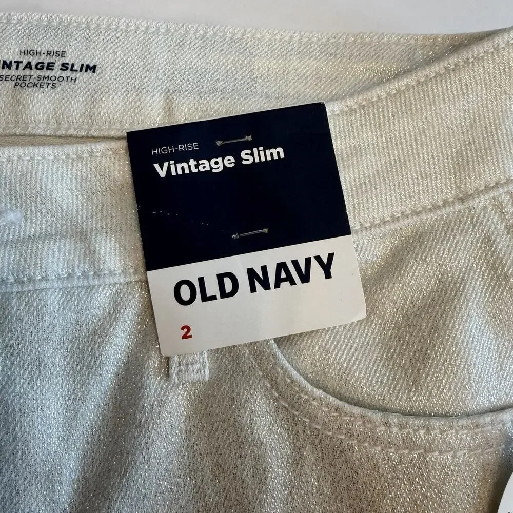 OLD NAVY Women’s High Rise Vintage Slim Silver Shimmer Jeans Size 2 (A0132) NWT - Picture 5 of 10